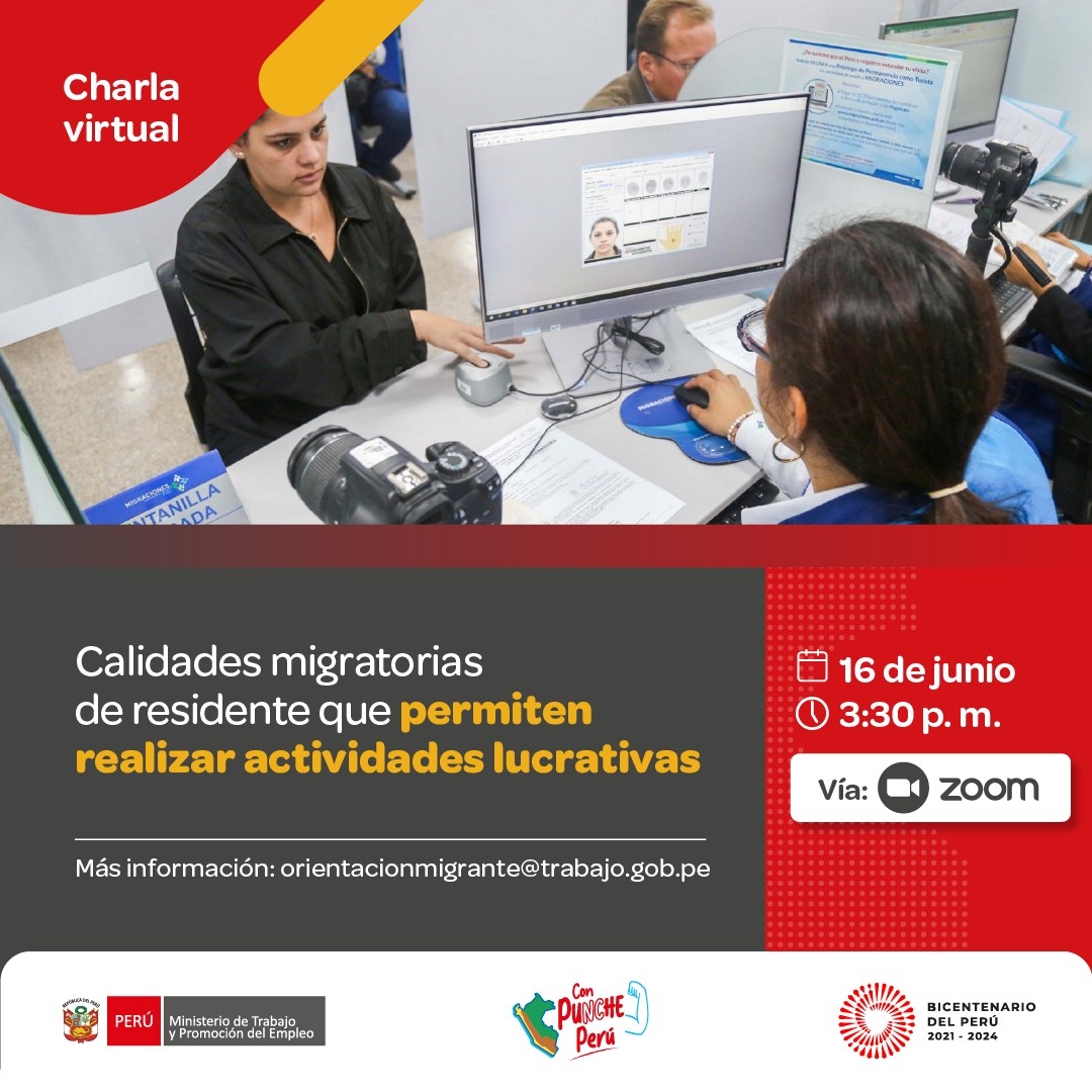 Charla virtual "Calidades migratorias de residente que permiten realizar actividades lucrativas"
