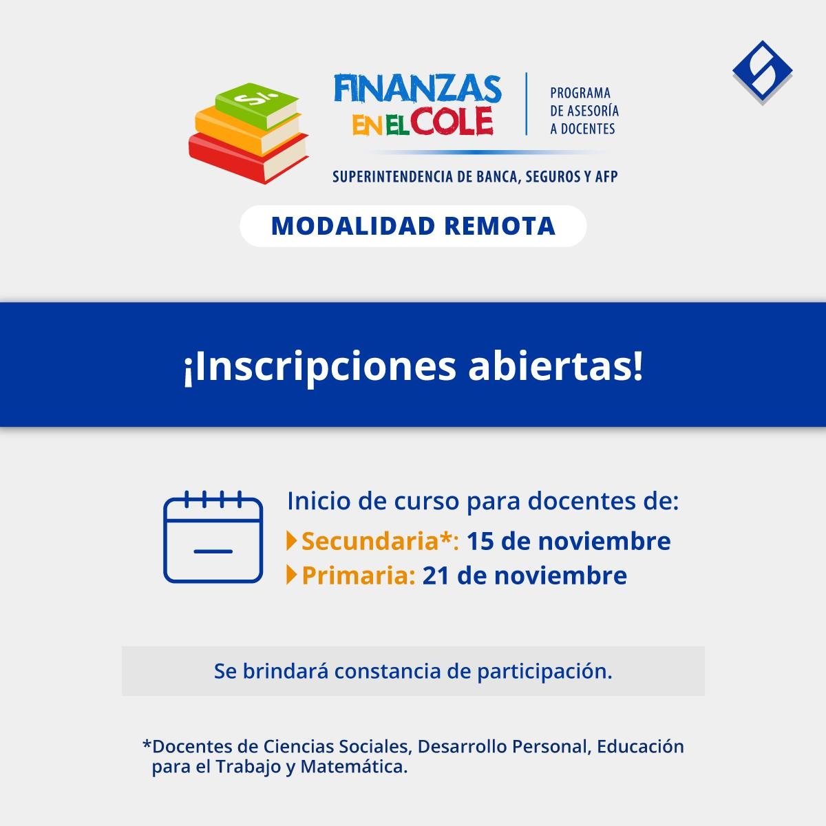 La SBS realizará el curso: FINANZAS EN EL COLE - PROGRAMA DE ASESORÍA A DOCENTES